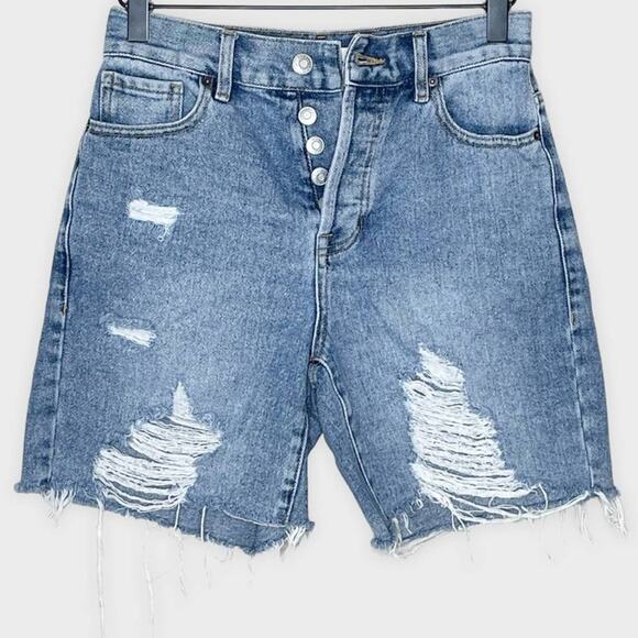 PACSUN distressed high rise boy short cutoffs button fly jean shorts size 25 - Picture 1 of 6